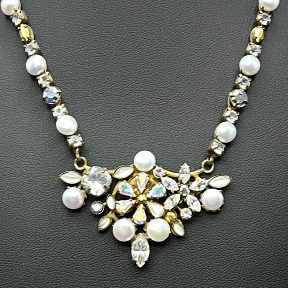 Sorrelli Signed Antique Gold-Tone Crystal & Faux Pearl Necklace - Picture 5 of 16